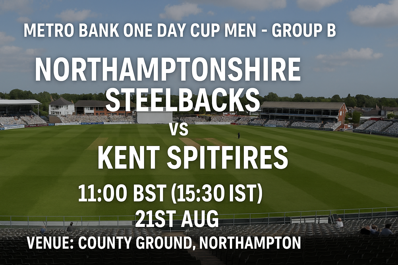Read more about the article Northamptonshire Steelbacks v Kent Spitfires – 21 August – Preview & Prediction