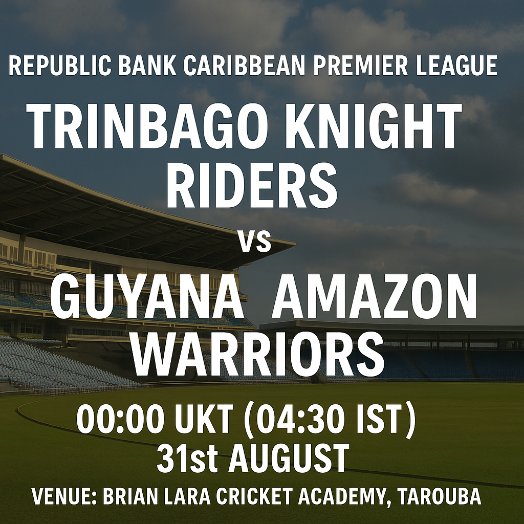 Read more about the article Trinbago Knight Riders v Guyana Amazon Warriors – 31 August – Preview & Prediction