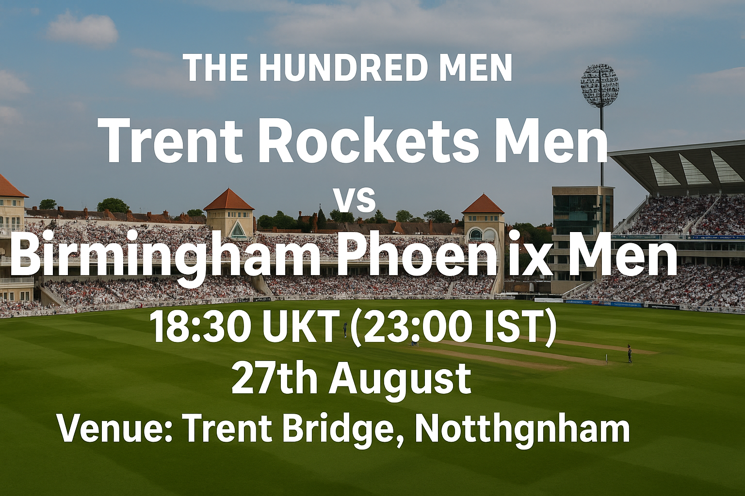 Read more about the article Trent Rockets Men v Birmingham Phoenix Men – 27 August – Preview & Prediction