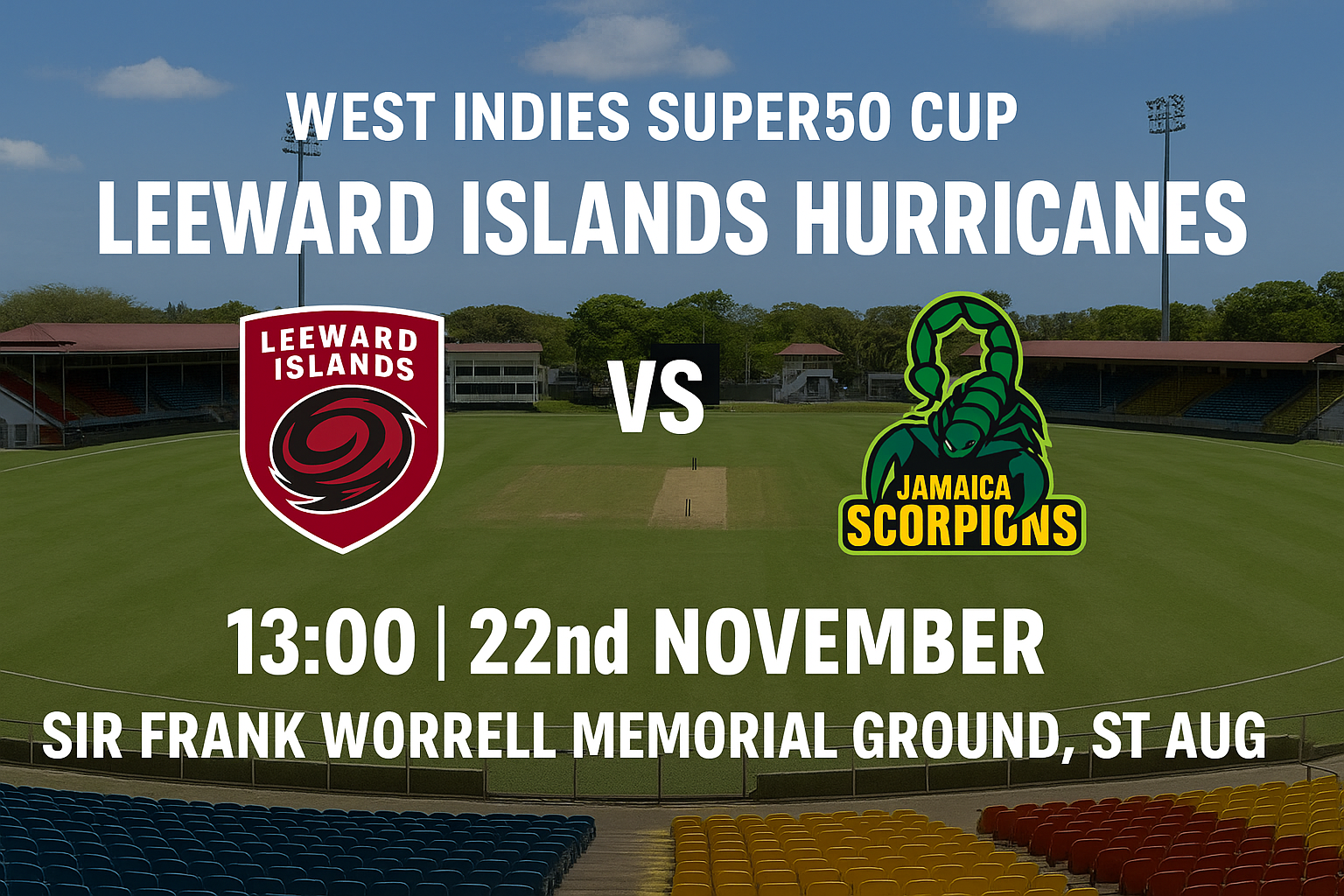 Read more about the article Leeward Islands Hurricanes v Jamaica Scorpions – 23 November – Preview & Prediction