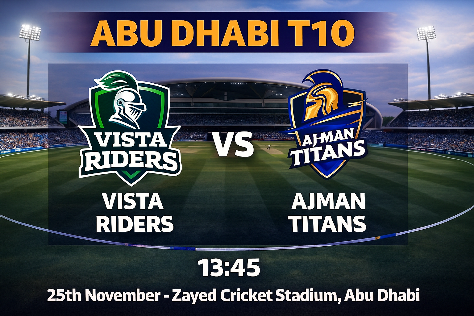 Read more about the article Vista Riders v Ajman Titans – 25 November – Preview & Prediction