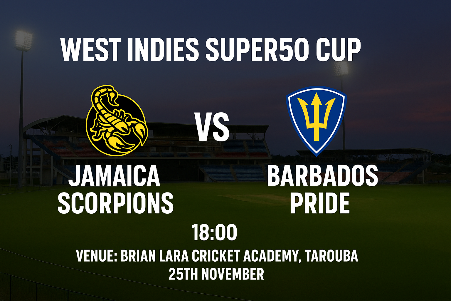Read more about the article Jamaica Scorpions v Barbados Pride – 25 November – Preview & Prediction