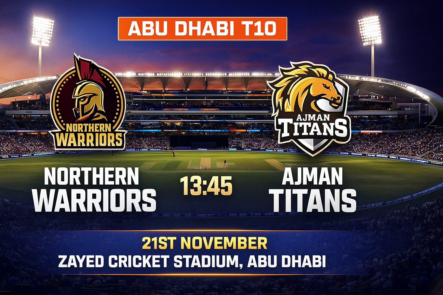 Read more about the article Northern Warriors v Ajman Titans – 21 November – Preview & Prediction