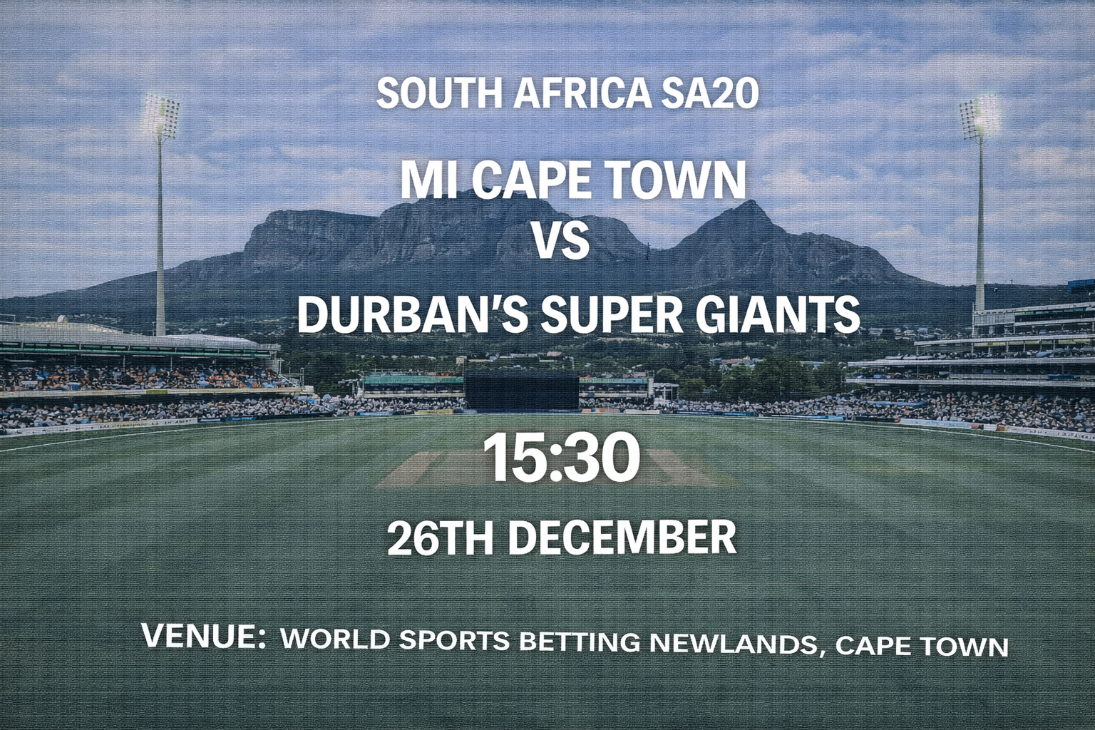 Read more about the article MI Cape Town v Durban’s Super Giants – 26 December – Preview & Prediction