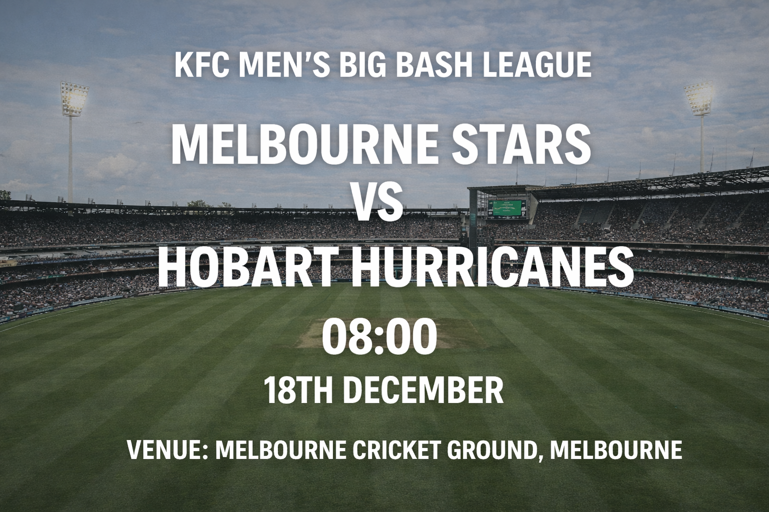 Read more about the article Melbourne Stars v Hobart Hurricanes – 18 December – Preview & Prediction