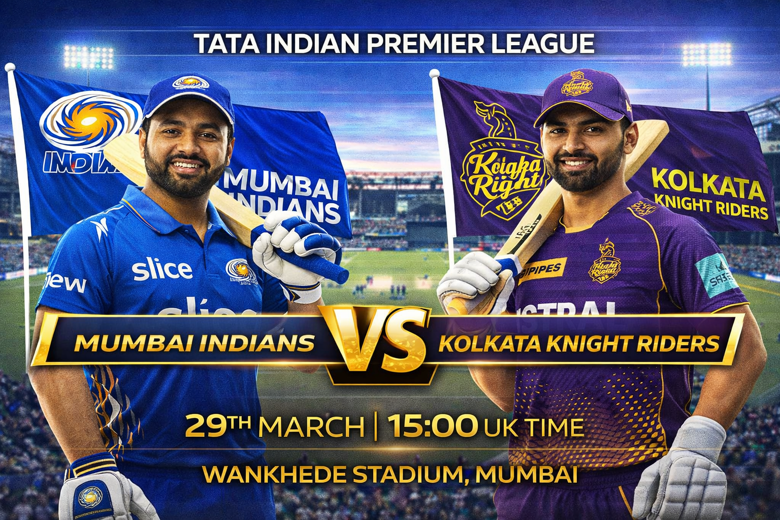 Read more about the article Mumbai Indians v Kolkata Knight Riders – 29 March – Preview & Prediction