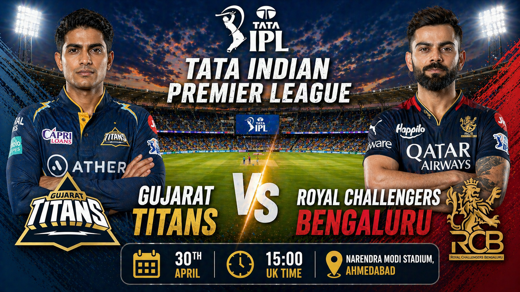 Read more about the article Gujarat Titans v Royal Challengers Bengaluru – 30 April – Preview & Prediction