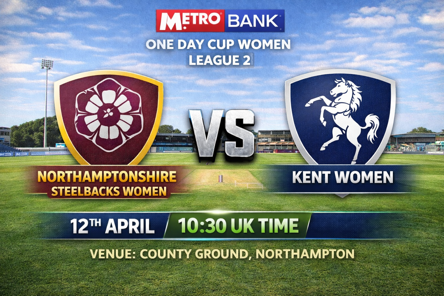 Read more about the article Northamptonshire Steelbacks Women v Kent Women – 12 April – Preview & Prediction
