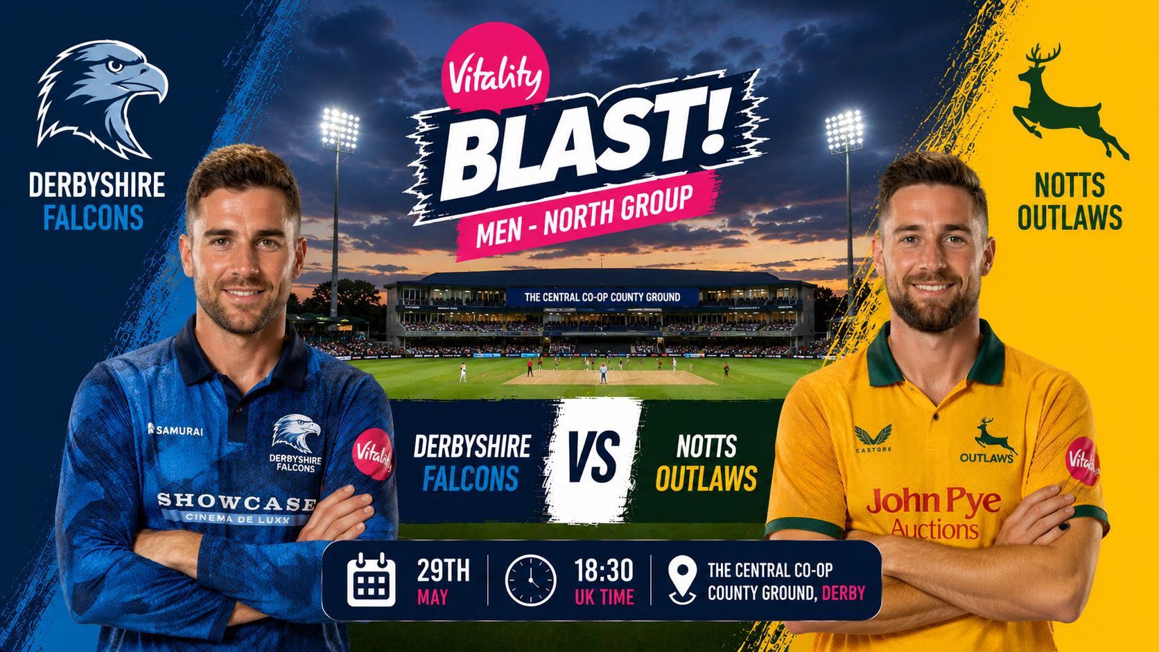 Read more about the article Derbyshire Falcons v Notts Outlaws – 29 May – Preview & Prediction