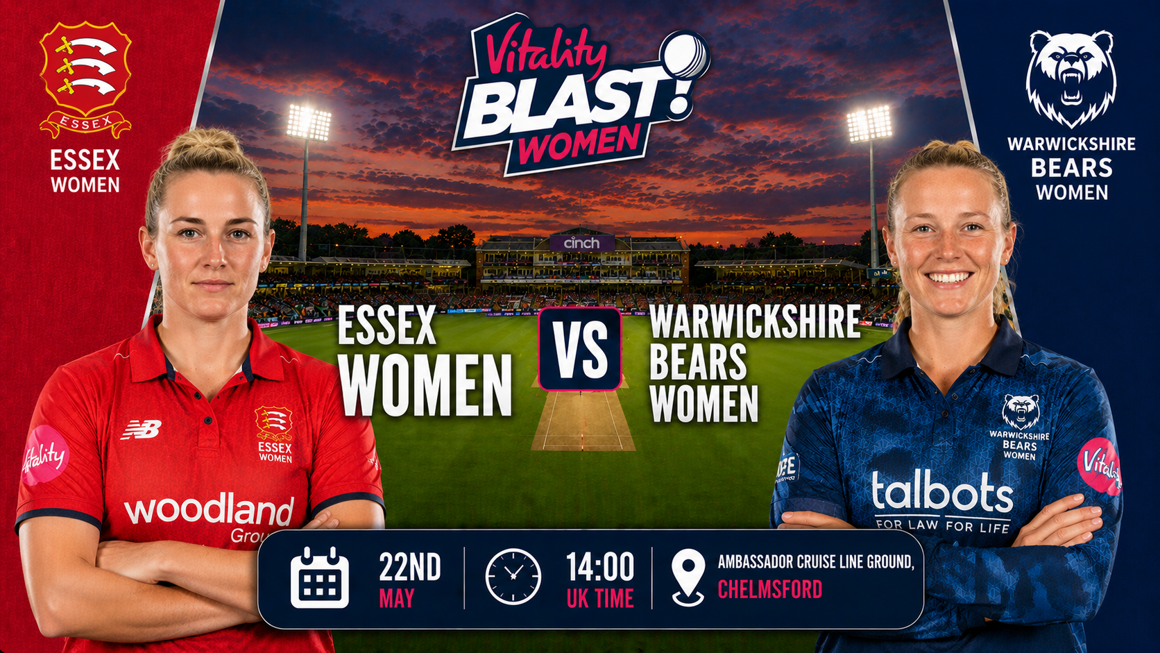 Read more about the article Essex Women v Warwickshire Bears Women – 22 May – Preview & Prediction