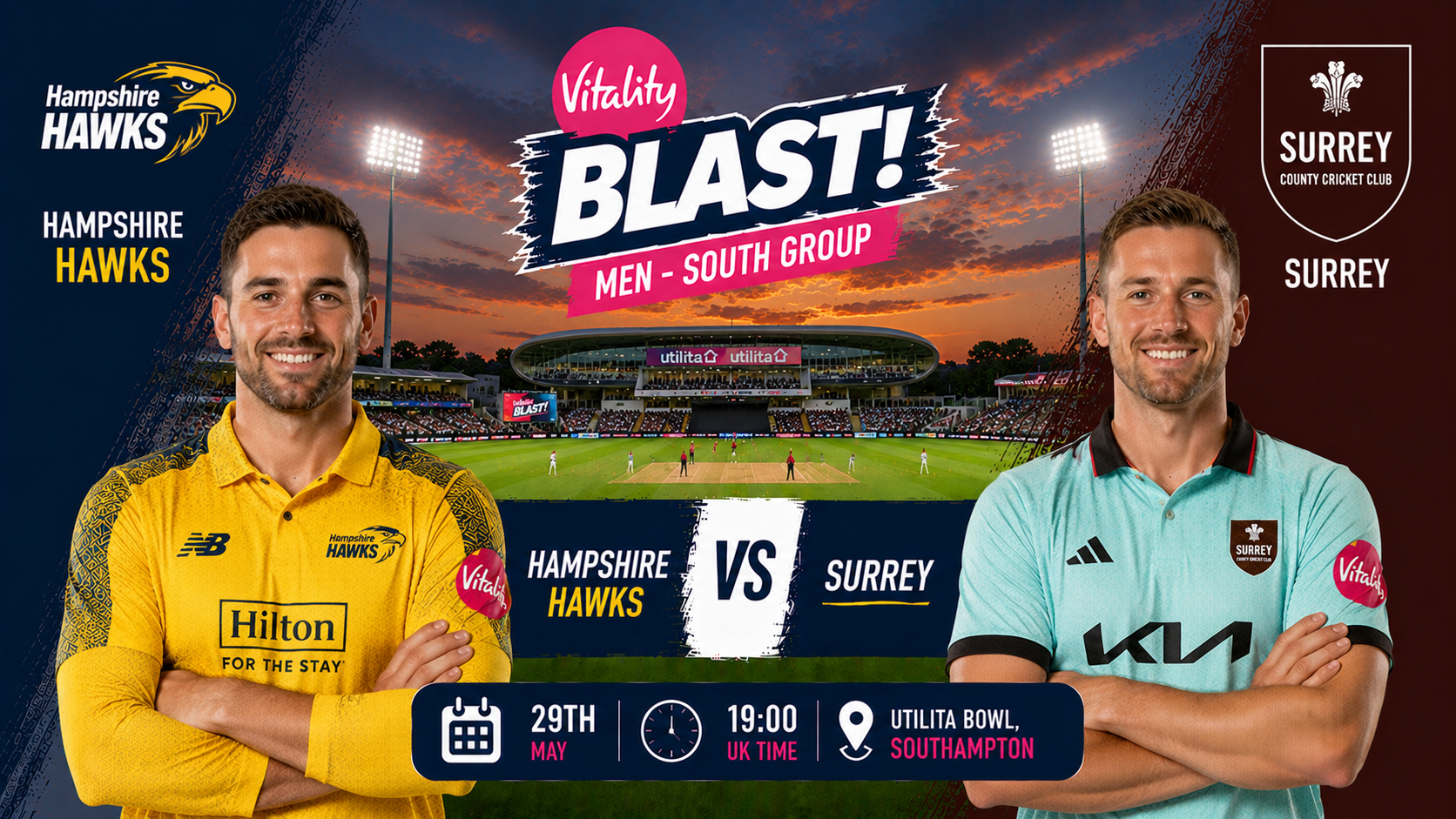 Read more about the article Hampshire Hawks v Surrey – 29 May – Preview & Prediction