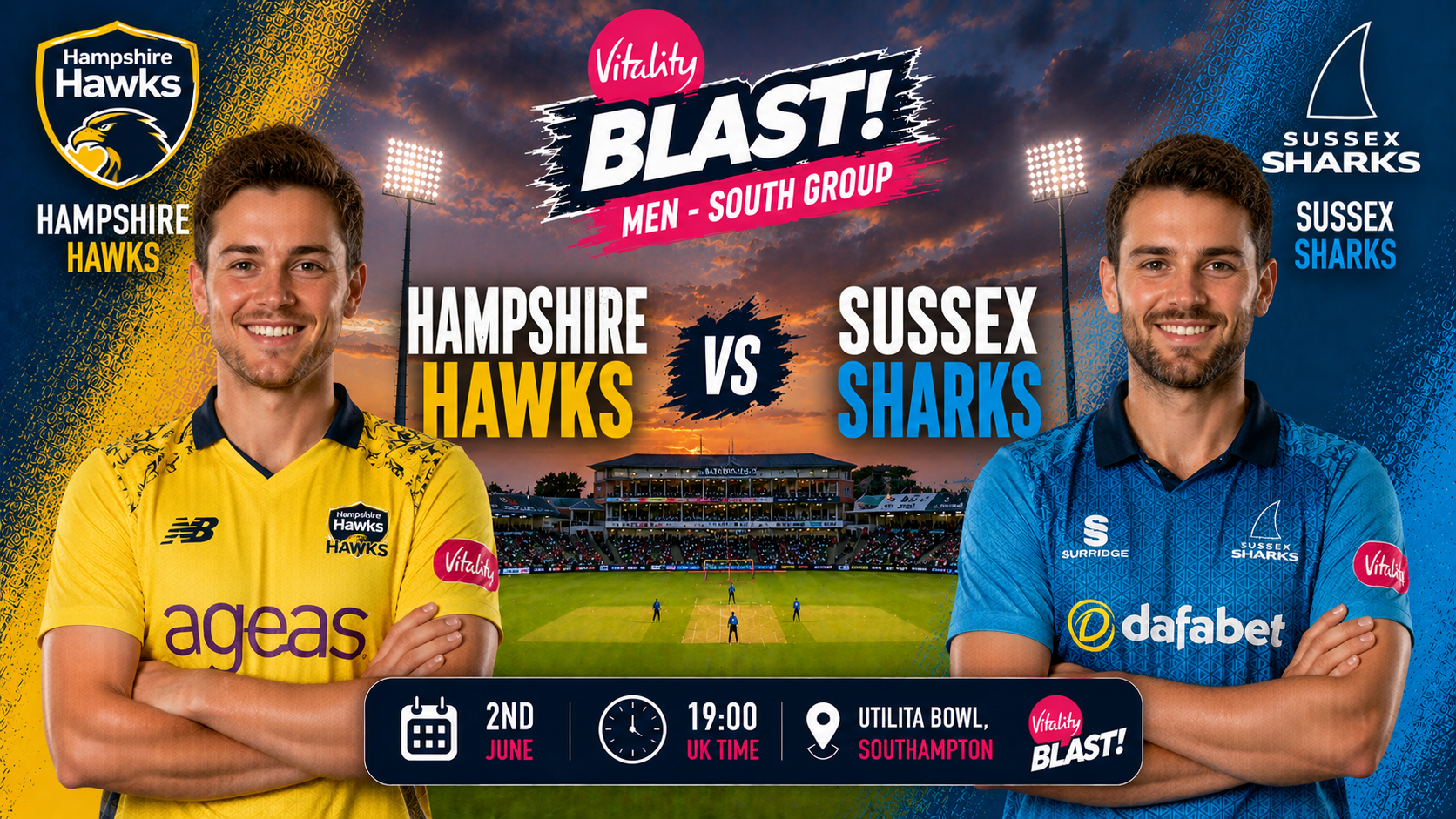 Read more about the article Hampshire Hawks v Sussex Sharks – 2 June – Preview & Prediction