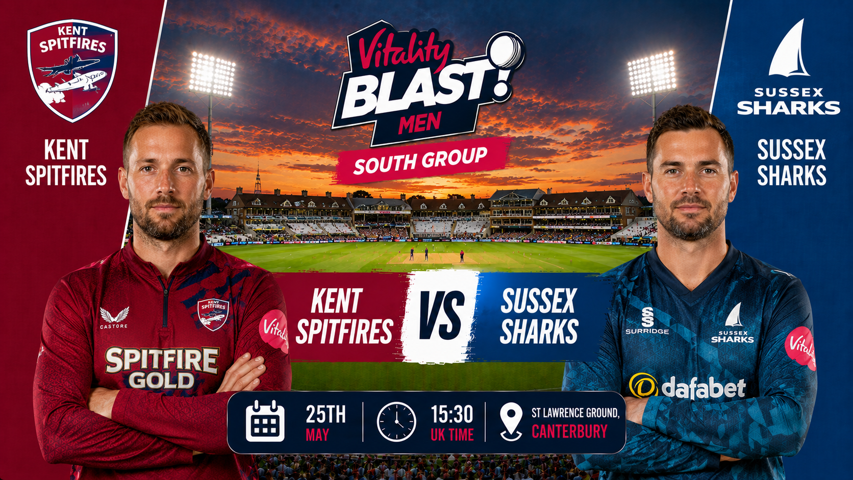 Read more about the article Kent Spitfires v Sussex Sharks – 25 May – Preview & Prediction