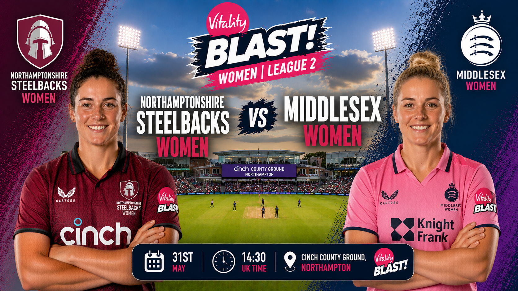 Read more about the article Northamptonshire Steelbacks Women v Middlesex Women – 31 May – Preview & Prediction