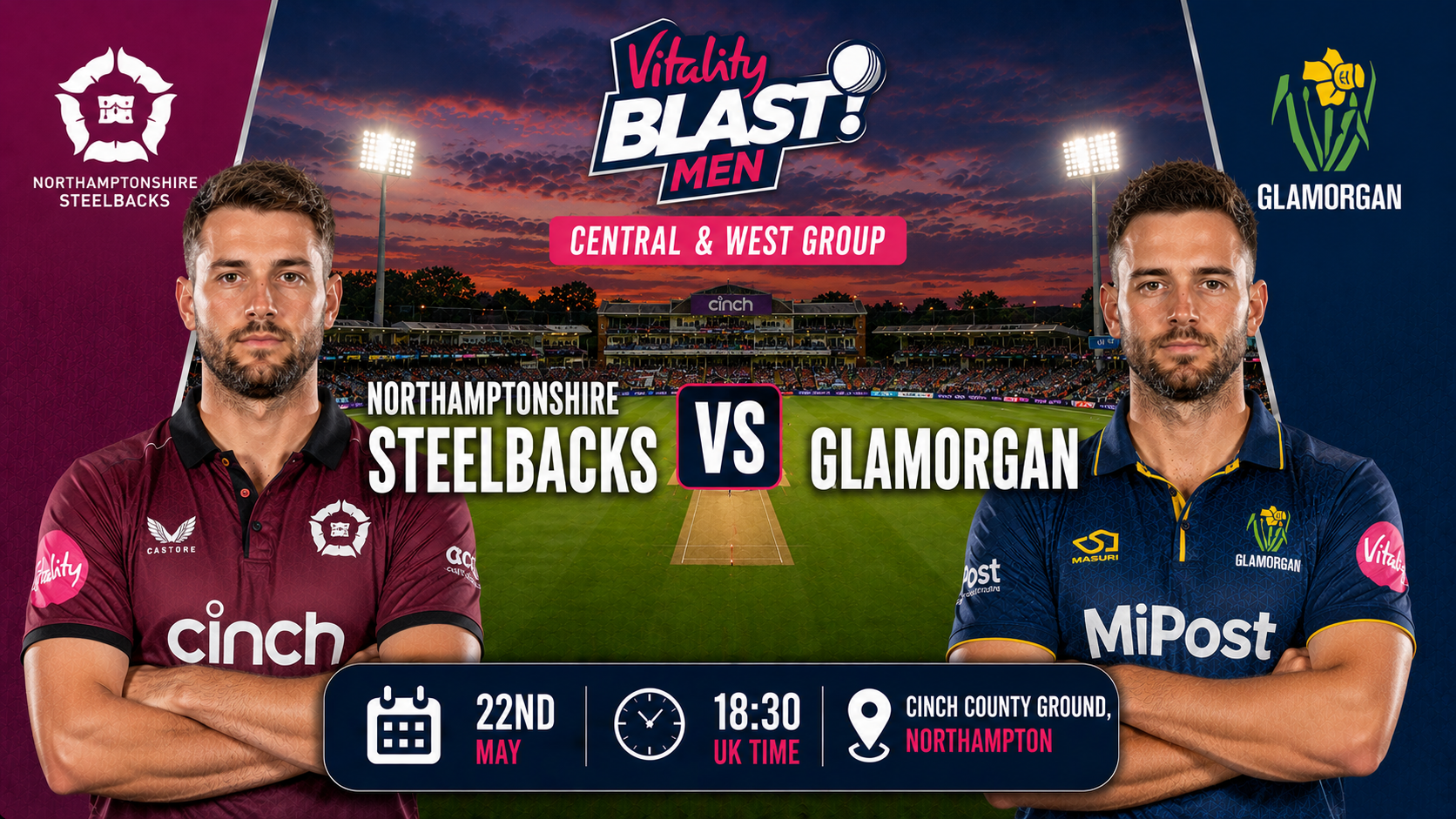 Read more about the article Northamptonshire Steelbacks v Glamorgan – 22 May – Preview & Prediction