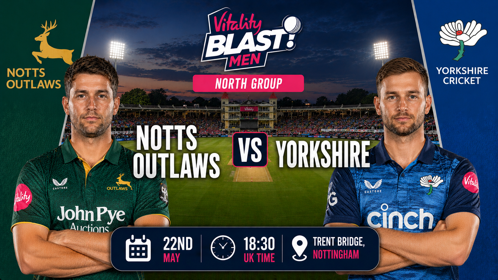 Read more about the article Notts Outlaws v Yorkshire – 22 May – Preview & Prediction