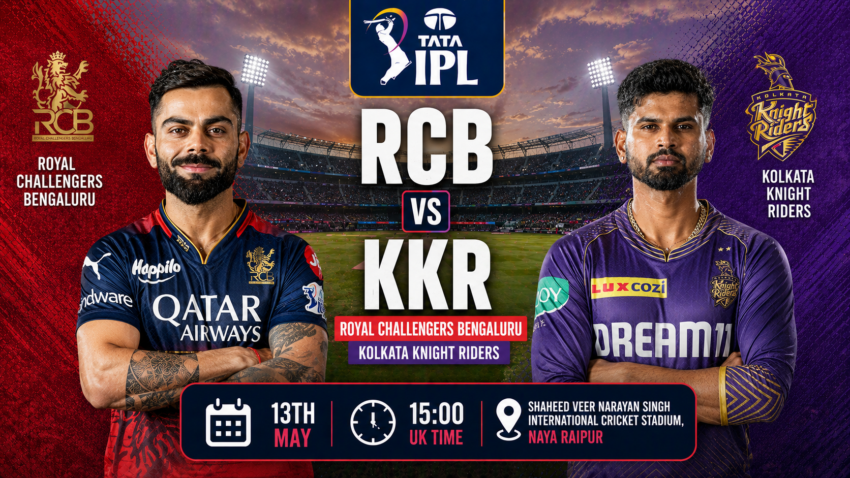 Read more about the article Royal Challengers Bengaluru v Kolkata Knight Riders – 13 May – Preview & Prediction