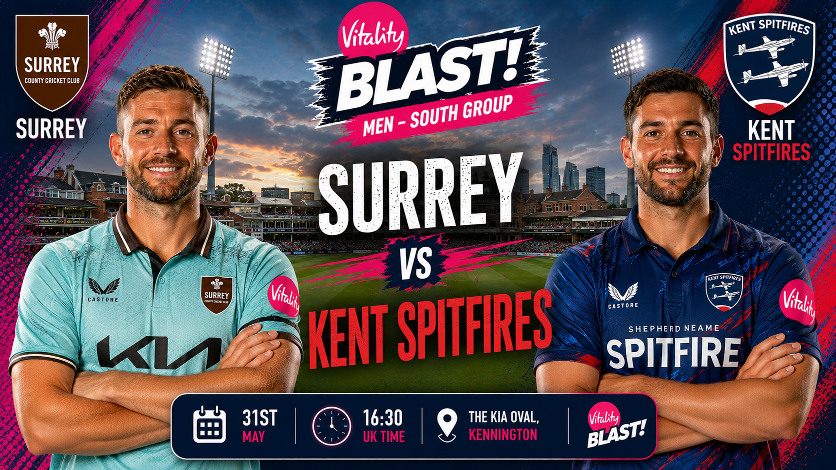 Read more about the article Surrey v Kent Spitfires – 31 May – Preview & Prediction