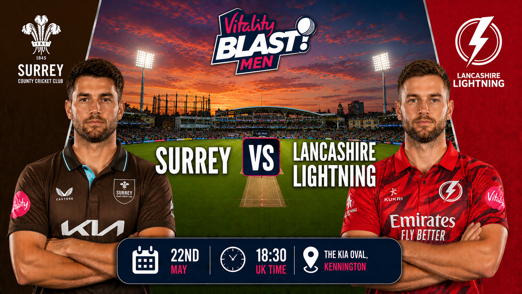 Read more about the article Surrey v Lancashire Lightning – 22 May – Preview & Prediction