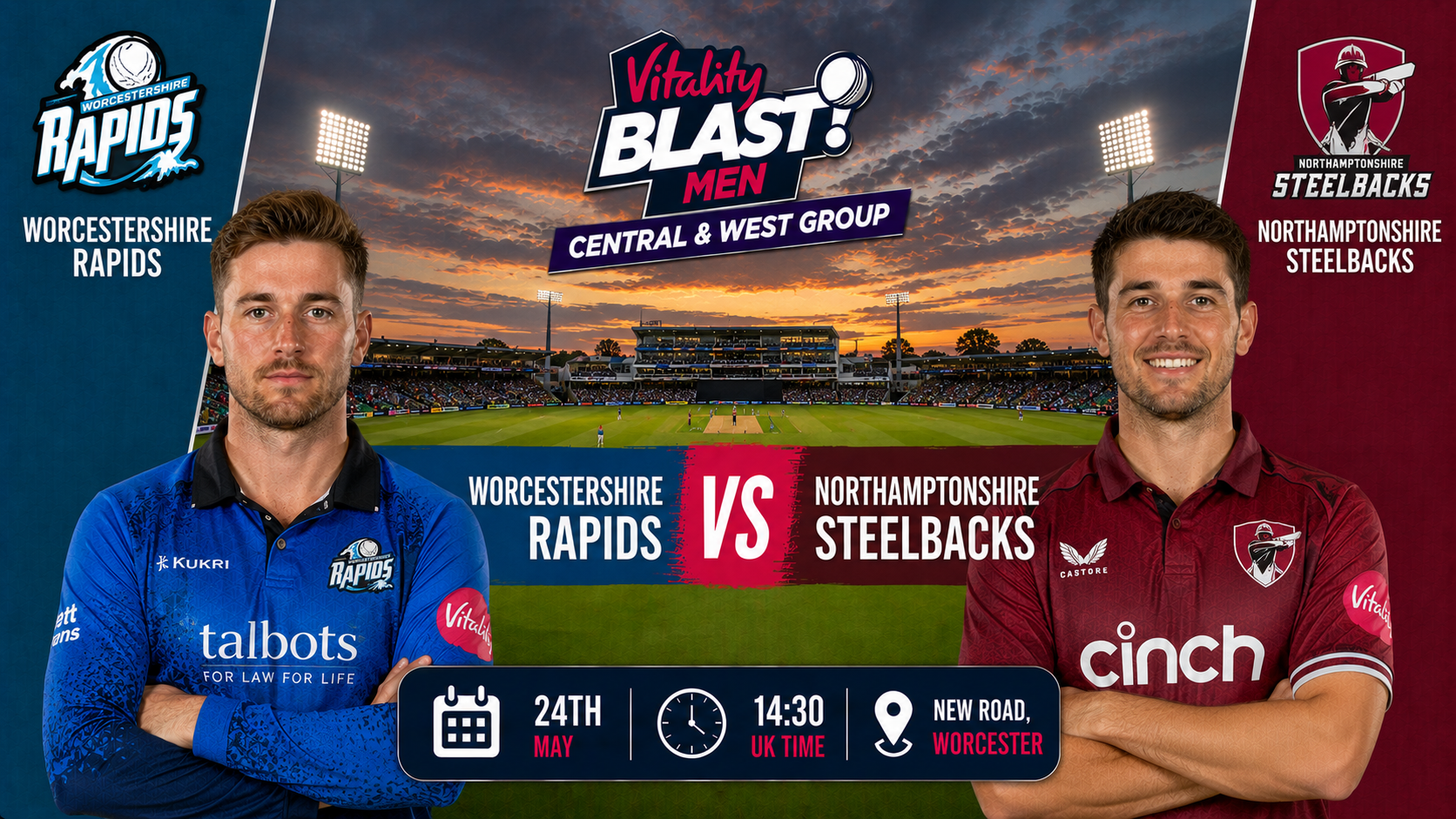 Read more about the article Worcestershire Rapids v Northamptonshire Steelbacks – 24 May – Preview & Prediction