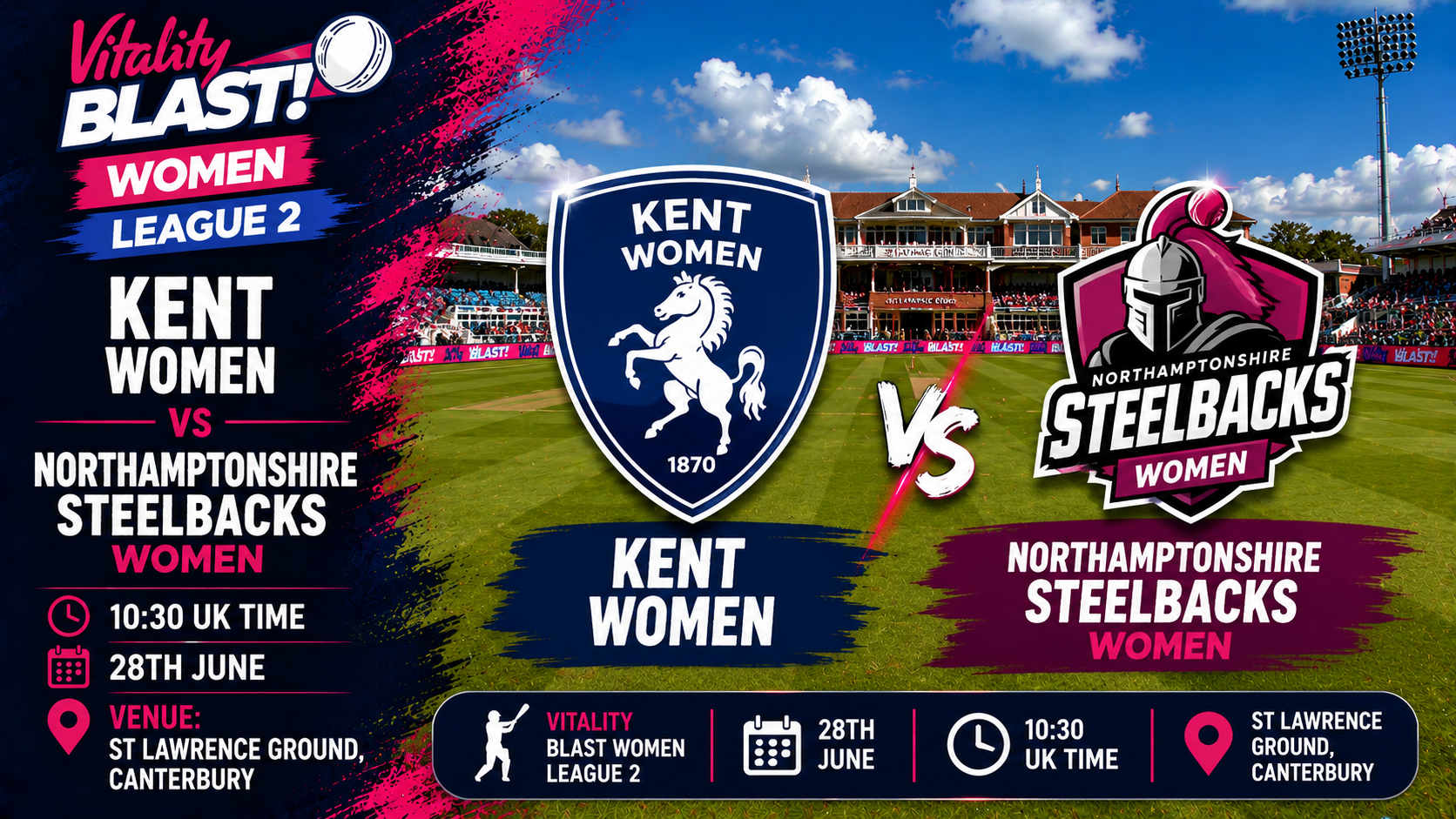 Read more about the article Kent Women v Northamptonshire Steelbacks Women – 28 June – Preview & Prediction