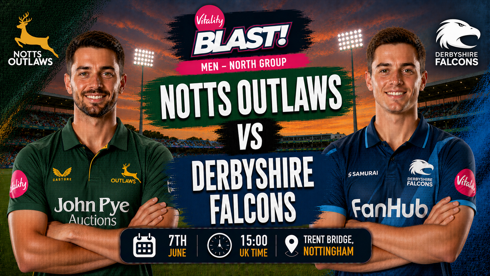Read more about the article Notts Outlaws v Derbyshire Falcons – 7 June – Preview & Prediction