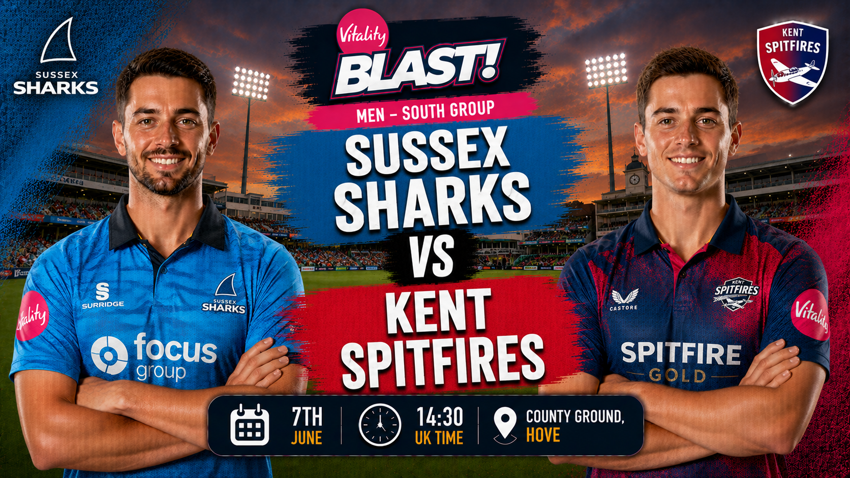 Read more about the article Sussex Sharks v Kent Spitfires – 7 June – Preview & Prediction