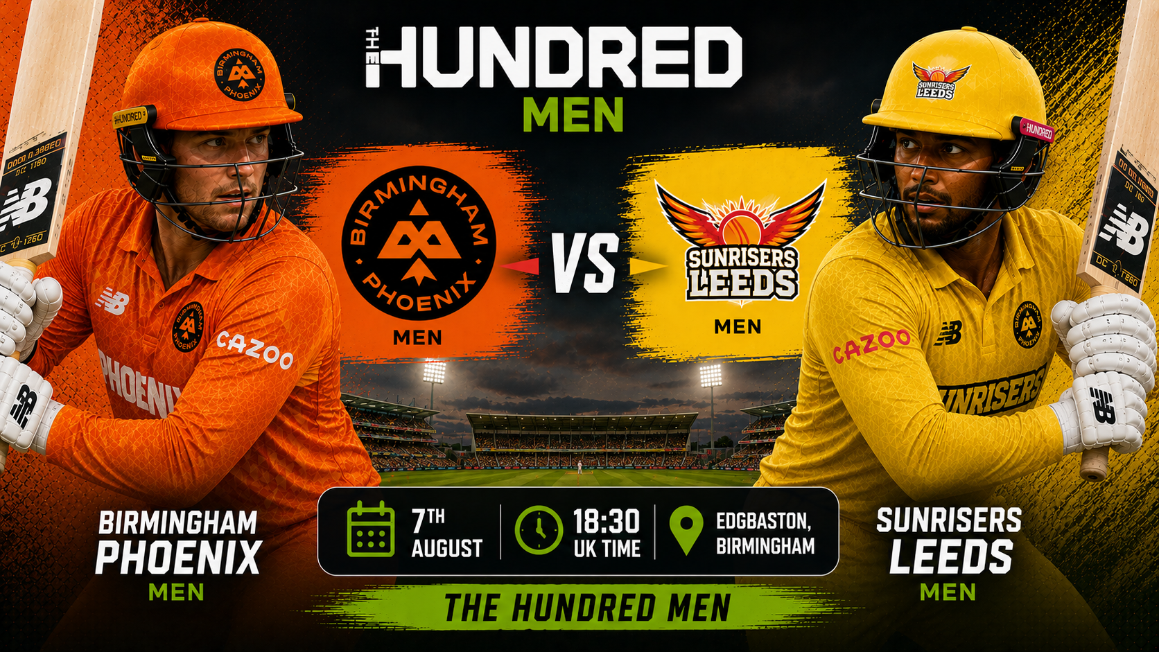 Read more about the article Birmingham Phoenix Men v SunRisers Leeds Men – 7 August – Preview & Prediction