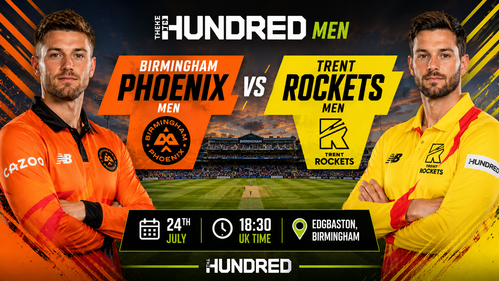 Read more about the article Birmingham Phoenix Men v Trent Rockets Men – 24 July – Preview & Prediction