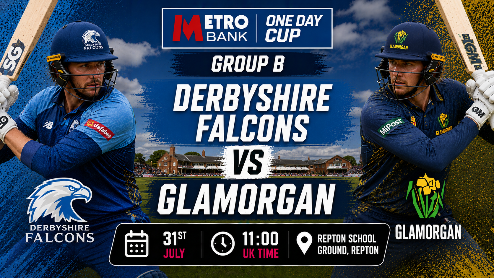 Read more about the article Derbyshire Falcons v Glamorgan – 31 July – Preview & Prediction