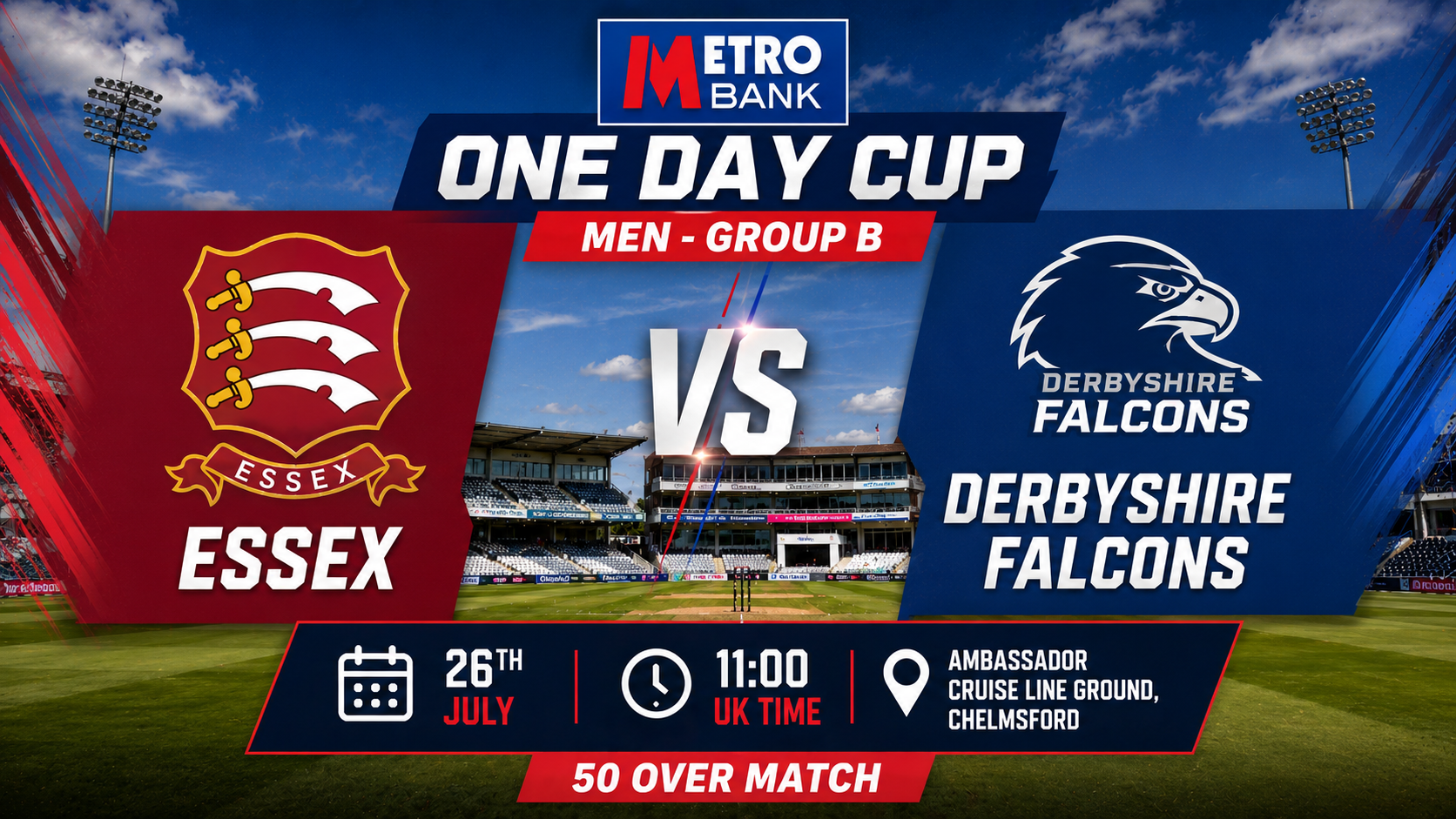Read more about the article Essex v Derbyshire Falcons – 26 July – Preview & Prediction