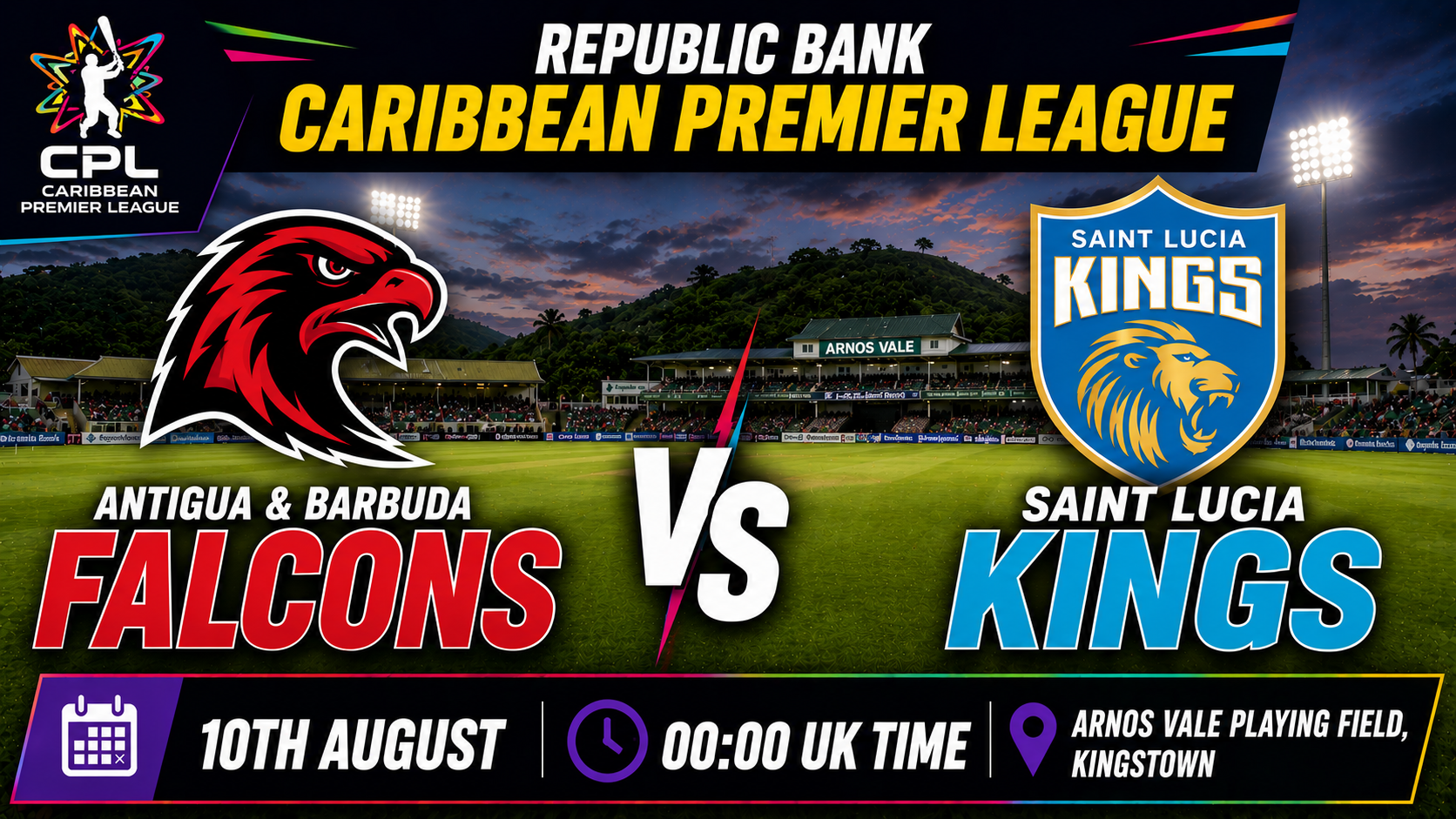 Read more about the article Antigua & Barbuda Falcons v Saint Lucia Kings – 10 August – Preview & Prediction