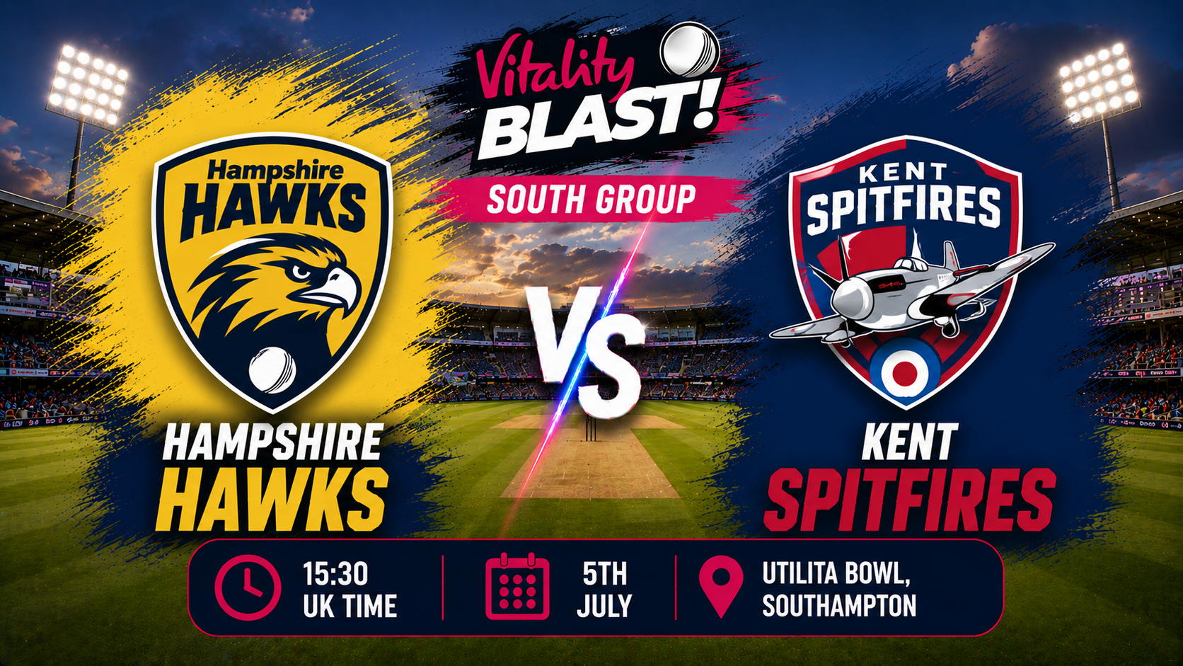 Read more about the article Hampshire Hawks v Kent Spitfires – 5 July – Preview & Prediction