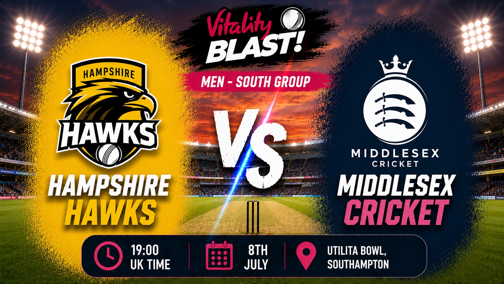 Read more about the article Hampshire Hawks v Middlesex – 8 July – Preview & Prediction