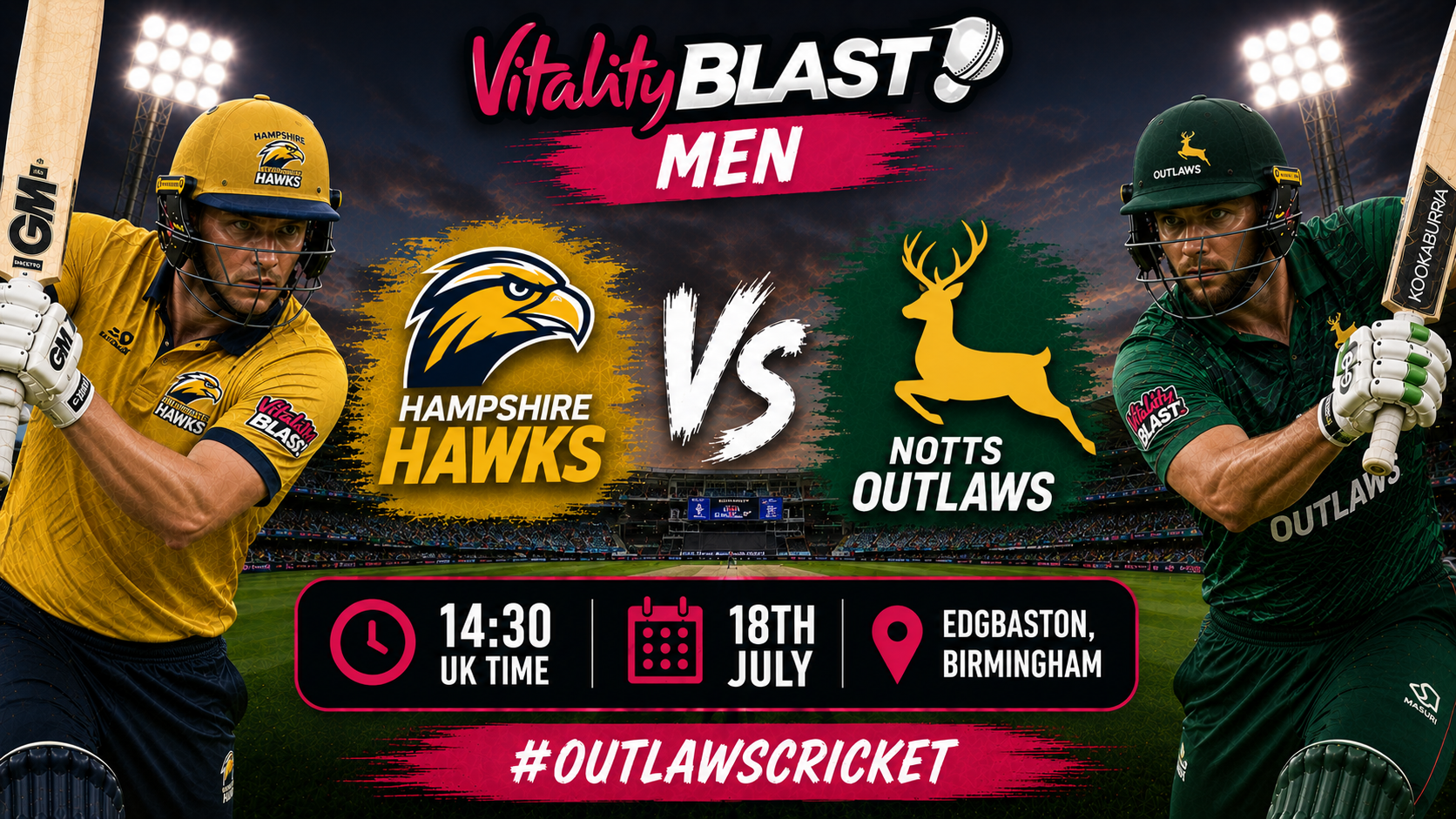 Read more about the article Hampshire Hawks v Notts Outlaws – 18 July – Preview & Prediction