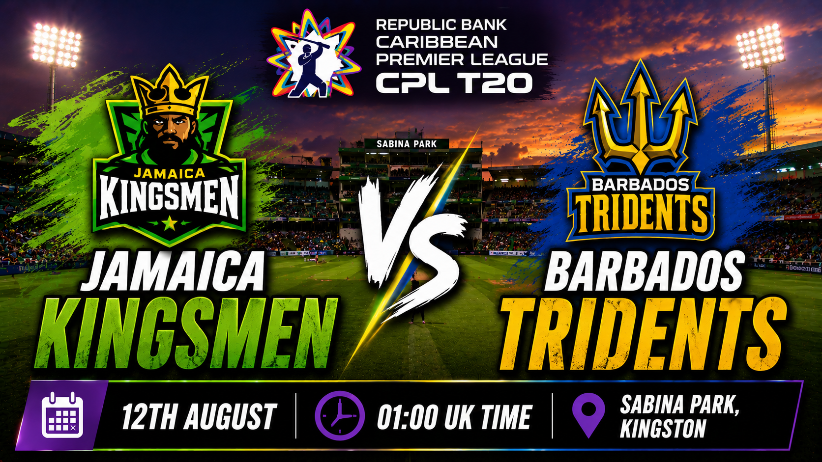 Read more about the article Jamaica Kingsmen v Barbados Tridents – 12 August – Preview & Prediction