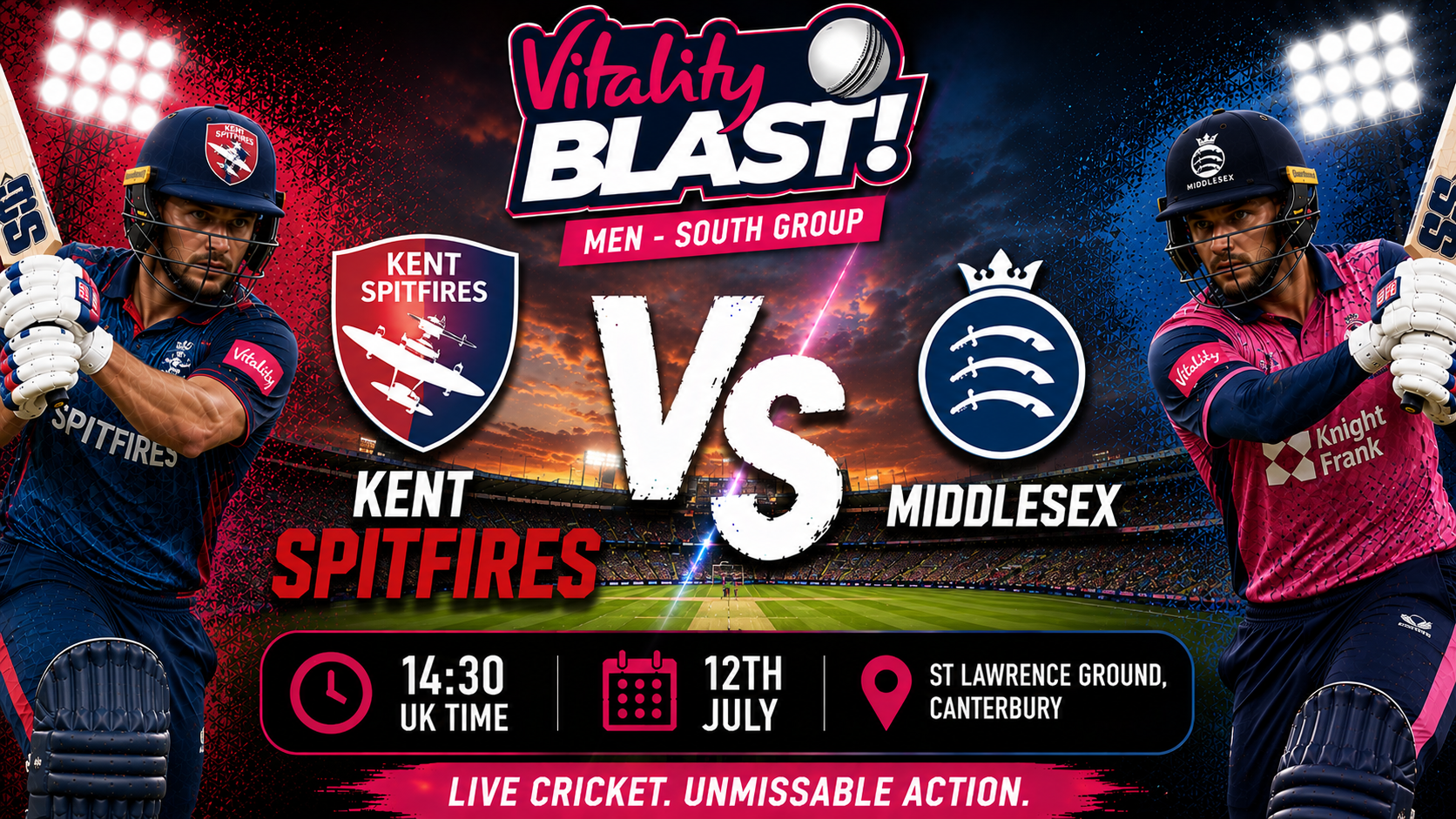 Read more about the article Kent Spitfires v Middlesex – 12 July – Preview & Prediction