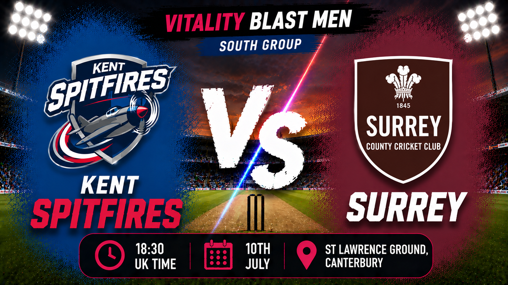 Read more about the article Kent Spitfires v Surrey – 10 July – Preview & Prediction