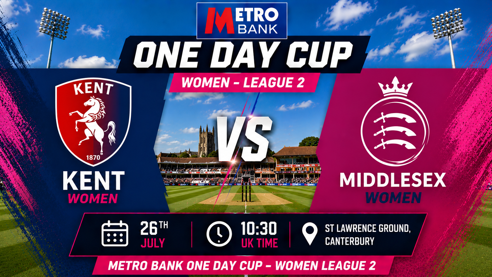 Read more about the article Kent Women v Middlesex Women – 26 July – Preview & Prediction