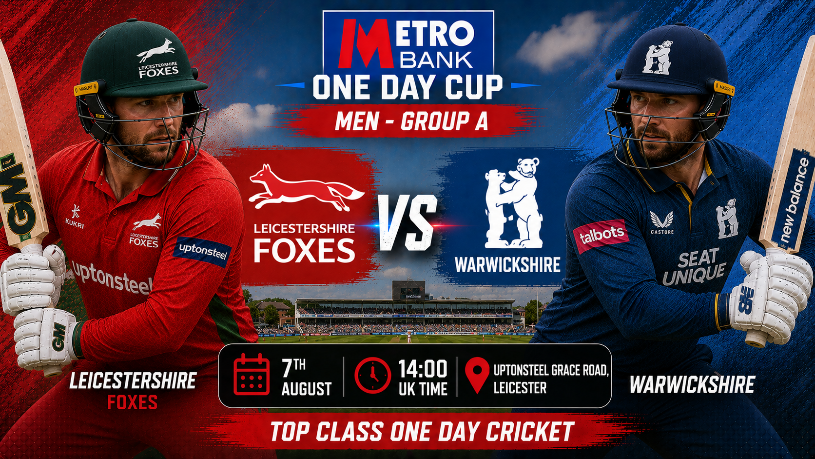 Read more about the article Leicestershire Foxes v Warwickshire – 7 August – Preview & Prediction
