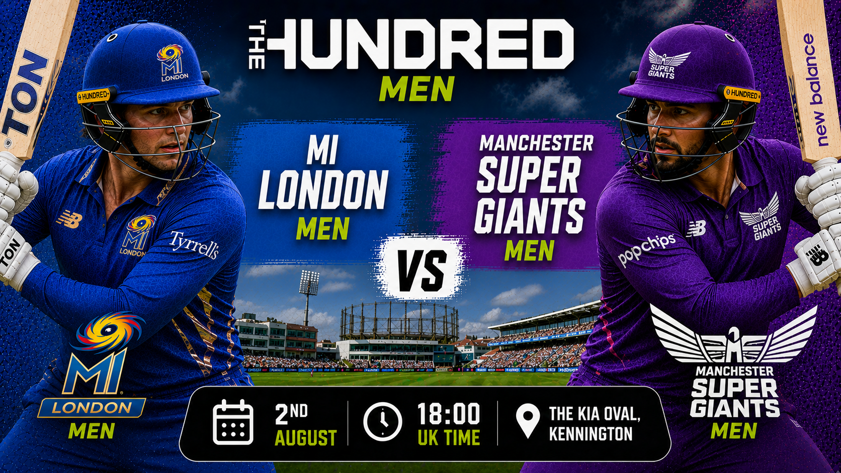 Read more about the article MI London Men v Manchester Super Giants Men – 2 August – Preview & Prediction
