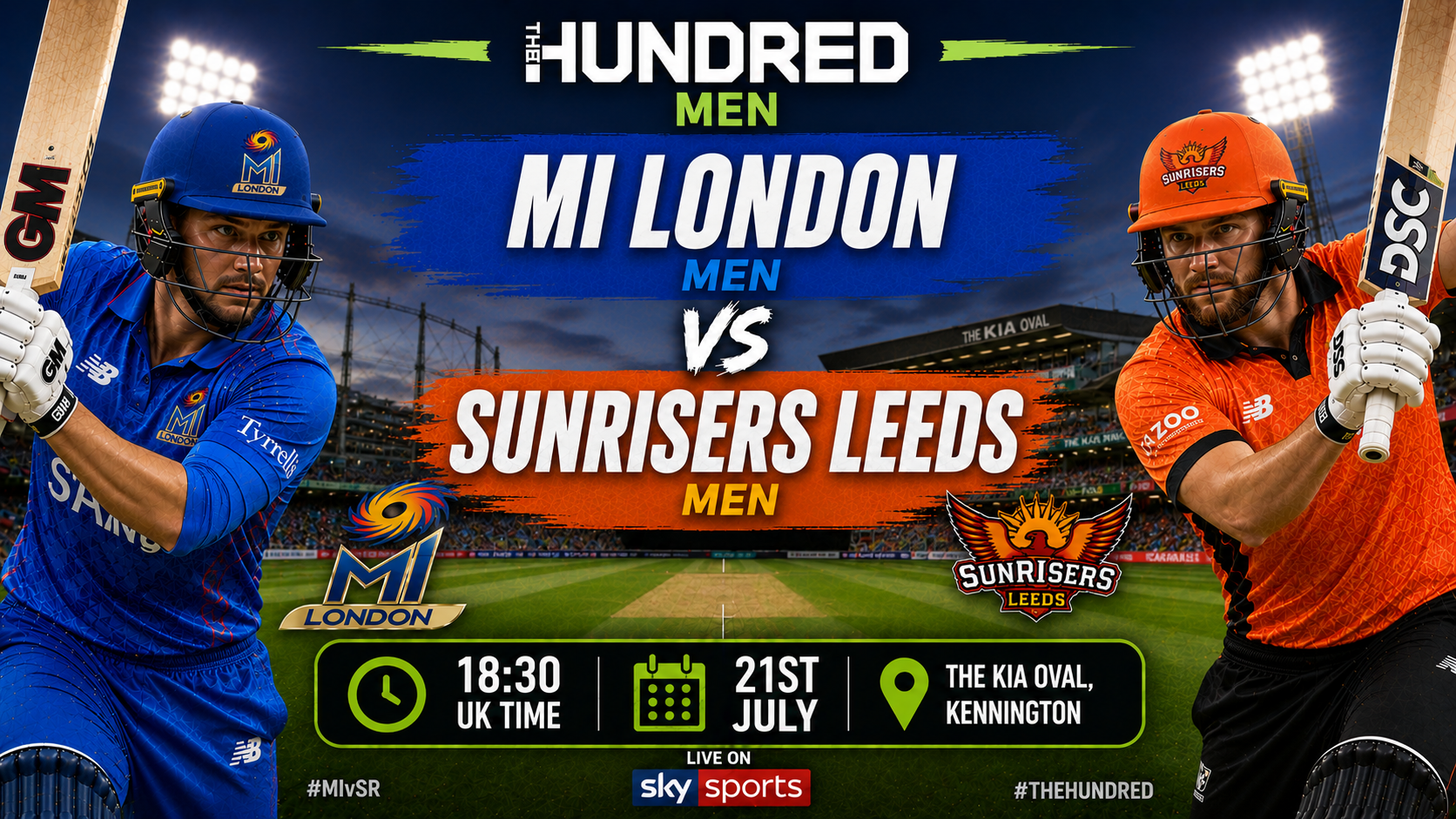 Read more about the article MI London Men v SunRisers Leeds Men – 21 July – Preview & Prediction