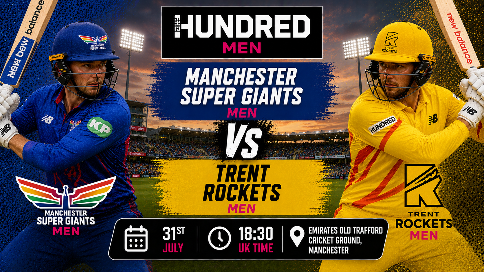 Read more about the article Manchester Super Giants Men v Trent Rockets Men – 31 July – Preview & Prediction