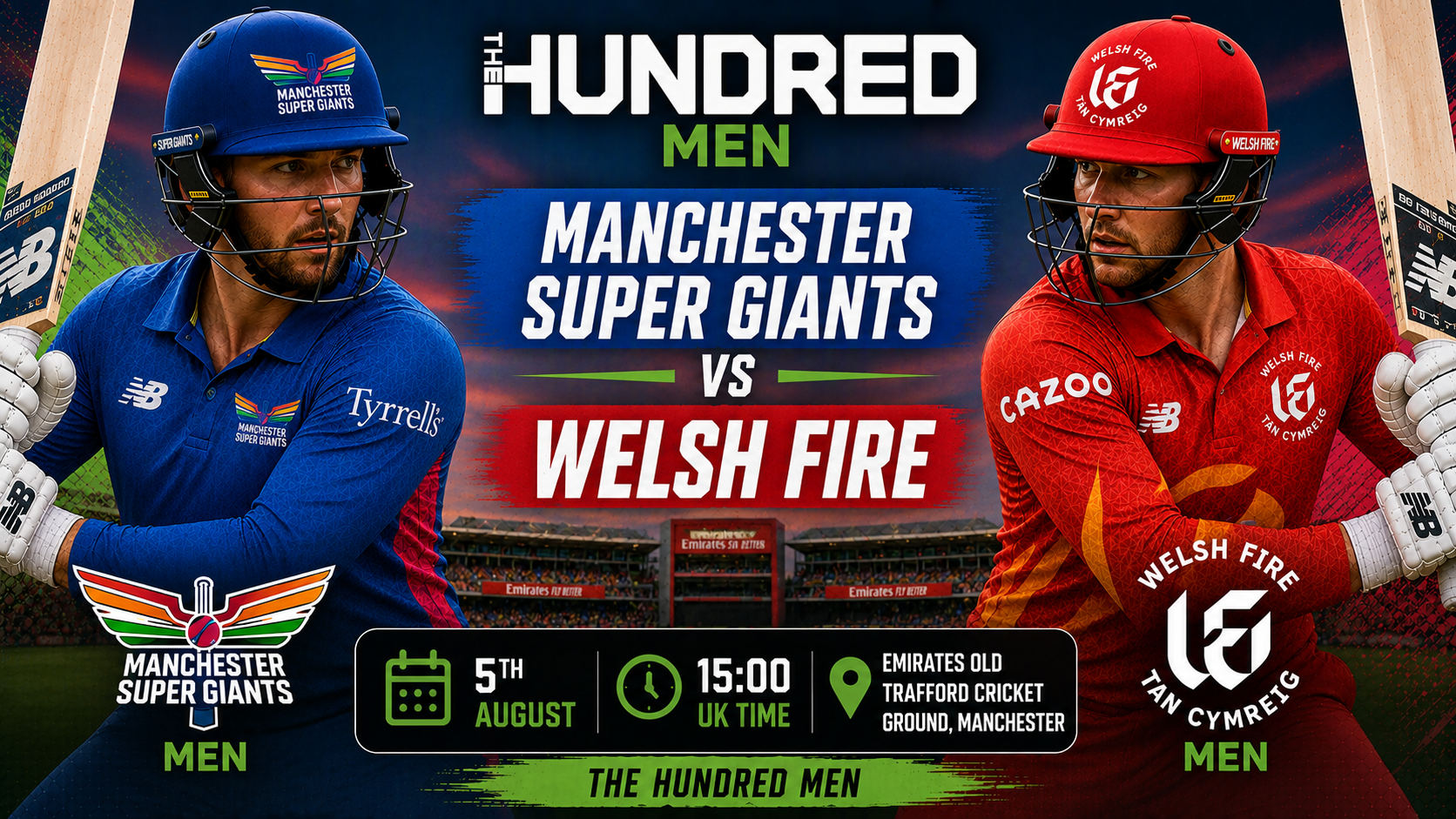 Read more about the article Manchester Super Giants Men v Welsh Fire Men – 5 August – Preview & Prediction