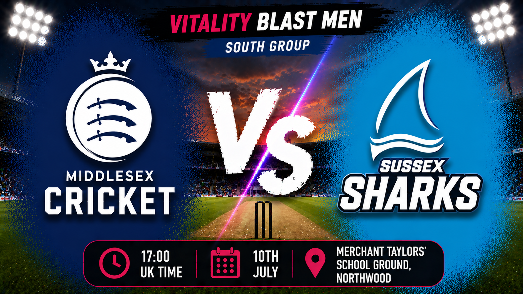 Read more about the article Middlesex v Sussex Sharks – 10 July – Preview & Prediction