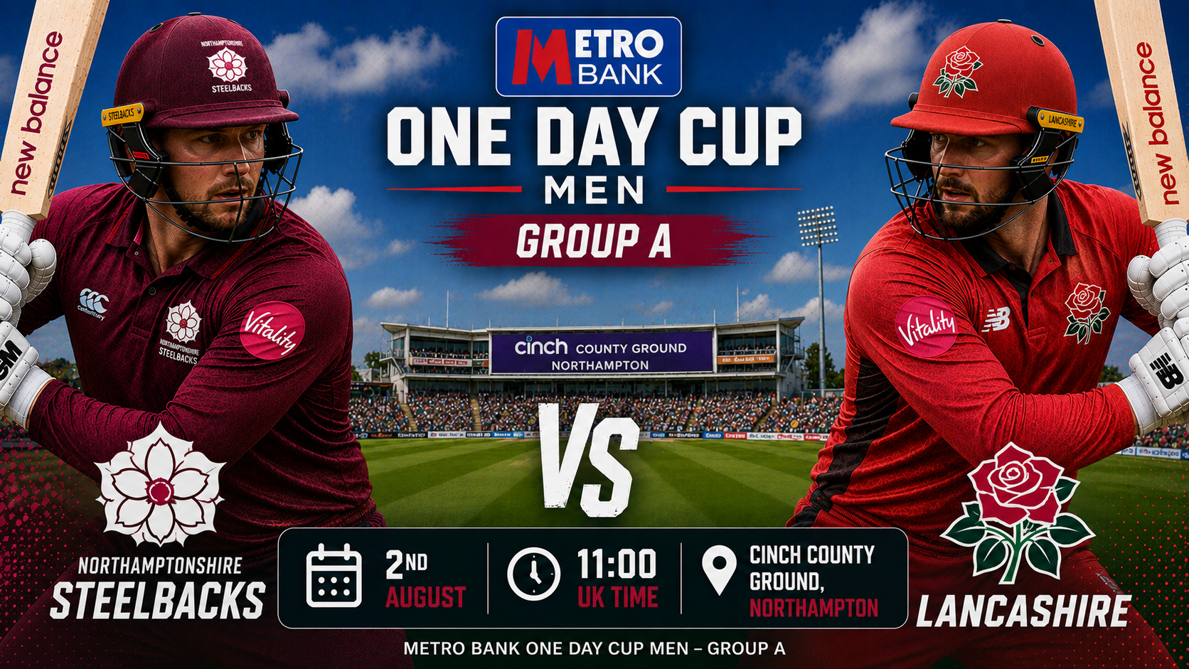 Read more about the article Northamptonshire Steelbacks v Lancashire – 2 August – Preview & Prediction