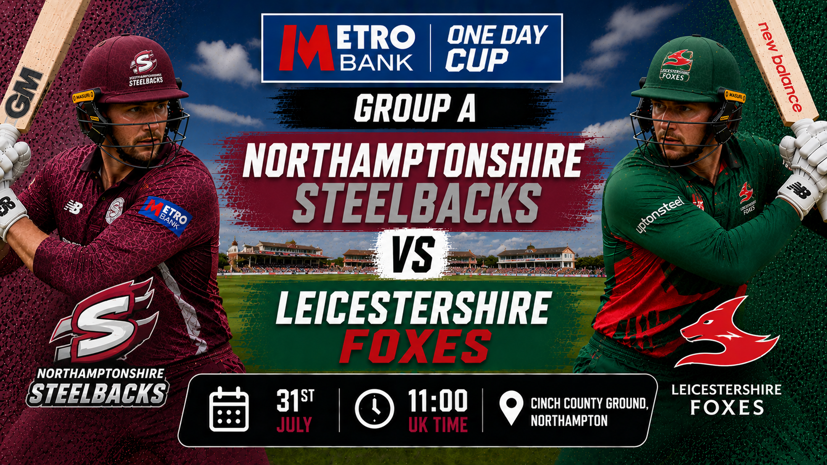 Read more about the article Northamptonshire Steelbacks v Leicestershire Foxes – 31 July – Preview & Prediction