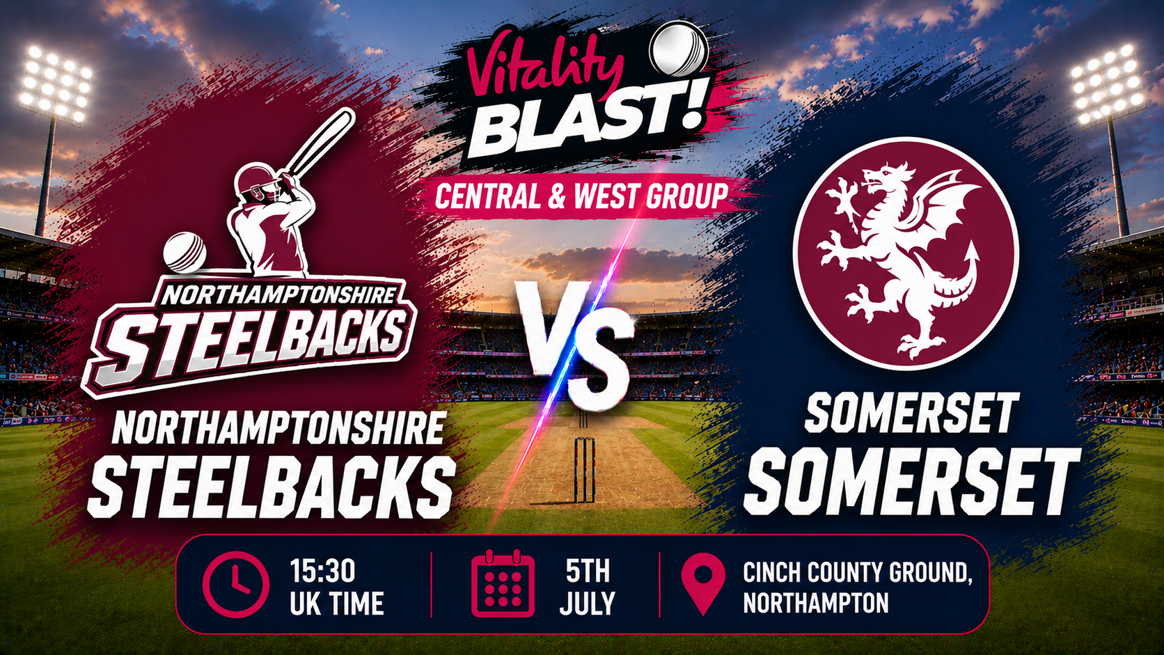 Read more about the article Northamptonshire Steelbacks v Somerset – 5 July – Preview & Prediction