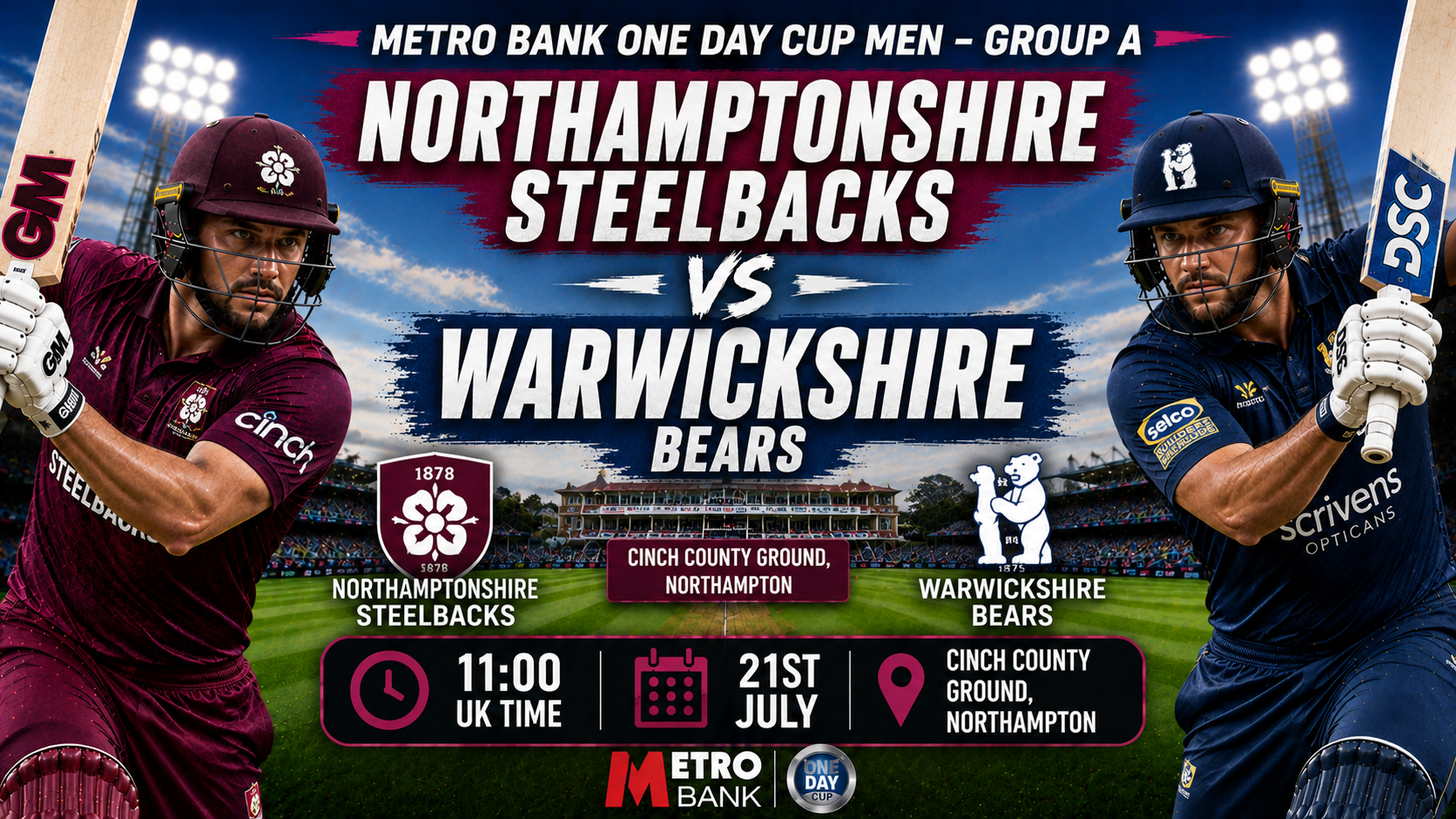 Read more about the article Northamptonshire Steelbacks v Warwickshire – 21 July – Preview & Prediction
