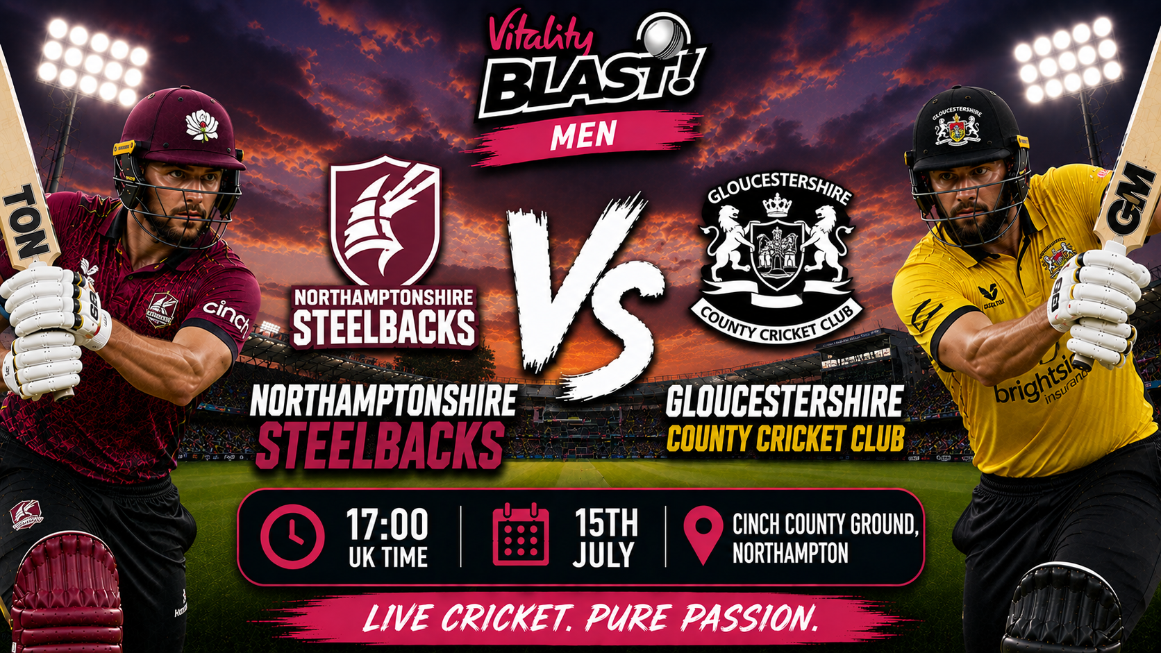 Read more about the article Northamptonshire Steelbacks v Gloucestershire – 15 July – Preview & Prediction